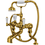 Perrin and Rowe Edwardian Deck Mounted Tub Filler with Built-In Diverter - Includes Hand Shower Unlacquered Brass