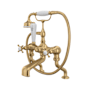Perrin and Rowe Edwardian Deck Mounted Tub Filler with Built-In Diverter - Includes Hand Shower Satin English Gold