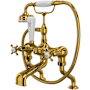 Perrin and Rowe Edwardian Deck Mounted Tub Filler with Built-In Diverter - Includes Hand Shower Unlacquered Brass