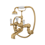 Perrin and Rowe Edwardian Wall Mounted Tub Filler with Built-In Diverter - Includes Hand Shower Satin English Gold
