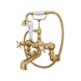 Perrin and Rowe Edwardian Wall Mounted Tub Filler with Built-In Diverter - Includes Hand Shower Satin English Gold