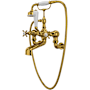 Perrin and Rowe Edwardian Wall Mounted Tub Filler with Built-In Diverter - Includes Hand Shower Unlacquered Brass