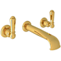 Perrin and Rowe Edwardian 1.2 GPM Wall Mounted Widespread Bathroom Faucet Unlacquered Brass (Living Finish)