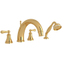 Perrin and Rowe Georgian Era Deck Mounted Roman Tub Filler with Built-In Diverter - Includes Hand Shower English Gold