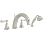 Perrin and Rowe Georgian Era Deck Mounted Roman Tub Filler with Built-In Diverter - Includes Hand Shower Polished Nickel