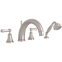 Perrin and Rowe Georgian Era Deck Mounted Roman Tub Filler with Built-In Diverter - Includes Hand Shower Satin Nickel