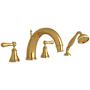 Perrin and Rowe Georgian Era Deck Mounted Roman Tub Filler with Built-In Diverter - Includes Hand Shower Unlacquered Brass (Living Finish)