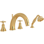 Perrin and Rowe Georgian Era Deck Mounted Roman Tub Filler with Built-In Diverter - Includes Hand Shower English Gold