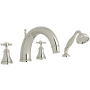 Perrin and Rowe Georgian Era Deck Mounted Roman Tub Filler with Built-In Diverter - Includes Hand Shower Polished Nickel