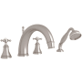 Perrin and Rowe Georgian Era Deck Mounted Roman Tub Filler with Built-In Diverter - Includes Hand Shower Satin Nickel