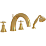 Perrin and Rowe Georgian Era Deck Mounted Roman Tub Filler with Built-In Diverter - Includes Hand Shower Unlacquered Brass