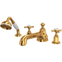 Perrin and Rowe Edwardian Deck Mounted Roman Tub Filler with Built-In Diverter - Includes Hand Shower English Gold