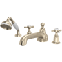 Perrin and Rowe Edwardian Deck Mounted Roman Tub Filler with Built-In Diverter - Includes Hand Shower Satin Nickel