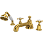 Perrin and Rowe Edwardian Deck Mounted Roman Tub Filler with Built-In Diverter - Includes Hand Shower Unlacquered Brass