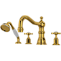 Perrin and Rowe Edwardian Deck Mounted Roman Tub Filler with Built-In Diverter - Includes Hand Shower Unlacquered Brass