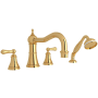Perrin and Rowe Georgian Era Deck Mounted Roman Tub Filler with Built-In Diverter - Includes Hand Shower English Gold