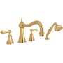 Perrin and Rowe Georgian Era Deck Mounted Roman Tub Filler with Built-In Diverter - Includes Hand Shower English Gold