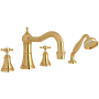 Perrin and Rowe Georgian Era Deck Mounted Roman Tub Filler with Built-In Diverter - Includes Hand Shower English Gold