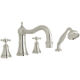 Perrin and Rowe Georgian Era Deck Mounted Roman Tub Filler with Built-In Diverter - Includes Hand Shower Polished Nickel