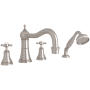 Perrin and Rowe Georgian Era Deck Mounted Roman Tub Filler with Built-In Diverter - Includes Hand Shower Satin Nickel