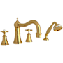 Perrin and Rowe Georgian Era Deck Mounted Roman Tub Filler with Built-In Diverter - Includes Hand Shower Unlacquered Brass