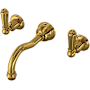 Perrin and Rowe Edwardian 1.2 GPM Wall Mounted Widespread Bathroom Faucet with Column Spout Unlacquered Brass (Living Finish)