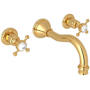 Perrin and Rowe Georgian Era 1.2 GPM Wall Mounted Widespread Bathroom Faucet Unlacquered Brass (Living Finish)