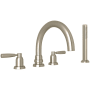 Perrin and Rowe Holborn Deck Mounted Roman Tub Filler with Built-In Diverter - Includes Hand Shower Satin Nickel