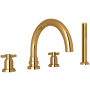 Perrin and Rowe Holborn Deck Mounted Roman Tub Filler with Built-In Diverter - Includes Hand Shower English Gold