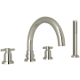 Perrin and Rowe Holborn Deck Mounted Roman Tub Filler with Built-In Diverter - Includes Hand Shower Polished Nickel