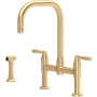Perrin and Rowe Holborn 1.5 GPM Widespread Bridge Kitchen Faucet - Includes Side Spray Satin English Gold