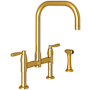 Perrin and Rowe Holborn 1.5 GPM Widespread Bridge Kitchen Faucet - Includes Side Spray Unlacquered Brass (Living Finish)