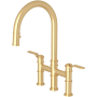 Perrin and Rowe Armstrong 1.8 GPM Widespread Bridge Pull Down Kitchen Faucet Satin English Gold