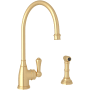 Perrin and Rowe Georgian Era 1.8 GPM Single Hole Kitchen Faucet - Includes Side Spray Satin English Gold