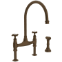 Perrin and Rowe Georgian Era 1.5 GPM Widespread Bridge Kitchen Faucet - Includes Side Spray English Bronze