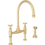 Perrin and Rowe Georgian Era 1.5 GPM Widespread Bridge Kitchen Faucet - Includes Side Spray Satin English Gold