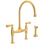 Perrin and Rowe Georgian Era 1.5 GPM Widespread Bridge Kitchen Faucet - Includes Side Spray Unlacquered Brass (Living Finish)
