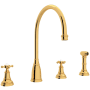 Perrin and Rowe Georgian Era 1.8 GPM Widespread Kitchen Faucet - Includes Side Spray English Gold