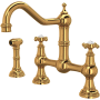 Perrin and Rowe Edwardian 1.5 GPM Widespread Bridge Kitchen Faucet - Includes Side Spray English Gold