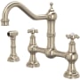 Perrin and Rowe Edwardian 1.5 GPM Widespread Bridge Kitchen Faucet - Includes Side Spray Satin Nickel
