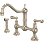Perrin and Rowe Edwardian 1.5 GPM Widespread Bridge Kitchen Faucet - Includes Side Spray Satin Nickel