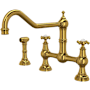 Perrin and Rowe Edwardian 1.5 GPM Widespread Bridge Kitchen Faucet - Includes Side Spray Unlacquered Brass (Living Finish)