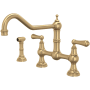 Perrin and Rowe Edwardian 1.5 GPM Widespread Bridge Kitchen Faucet - Includes Side Spray Satin English Gold