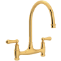 Perrin and Rowe Georgian Era 1.5 GPM Widespread Bridge Kitchen Faucet English Gold