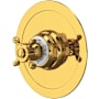 Perrin and Rowe Edwardian Thermostatic Valve Trim Only with Single Cross Handle - Less Rough In Unlacquered Brass (Living Finish)
