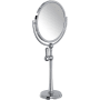 Perrin and Rowe 8-3/4"W x 19-5/8"H Circular Brass Framed Free Standing Make-up Mirror Polished Chrome