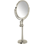 Perrin and Rowe 8-3/4"W x 19-5/8"H Circular Brass Framed Free Standing Make-up Mirror Polished Nickel