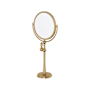Perrin and Rowe 8-3/4"W x 19-5/8"H Circular Brass Framed Free Standing Make-up Mirror Satin English Gold