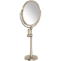 Perrin and Rowe 8-3/4"W x 19-5/8"H Circular Brass Framed Free Standing Make-up Mirror Satin Nickel