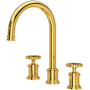 Perrin and Rowe Armstrong 1.2 GPM Widespread Bathroom Faucet With C-Spout Unlacquered Brass (Living Finish)
